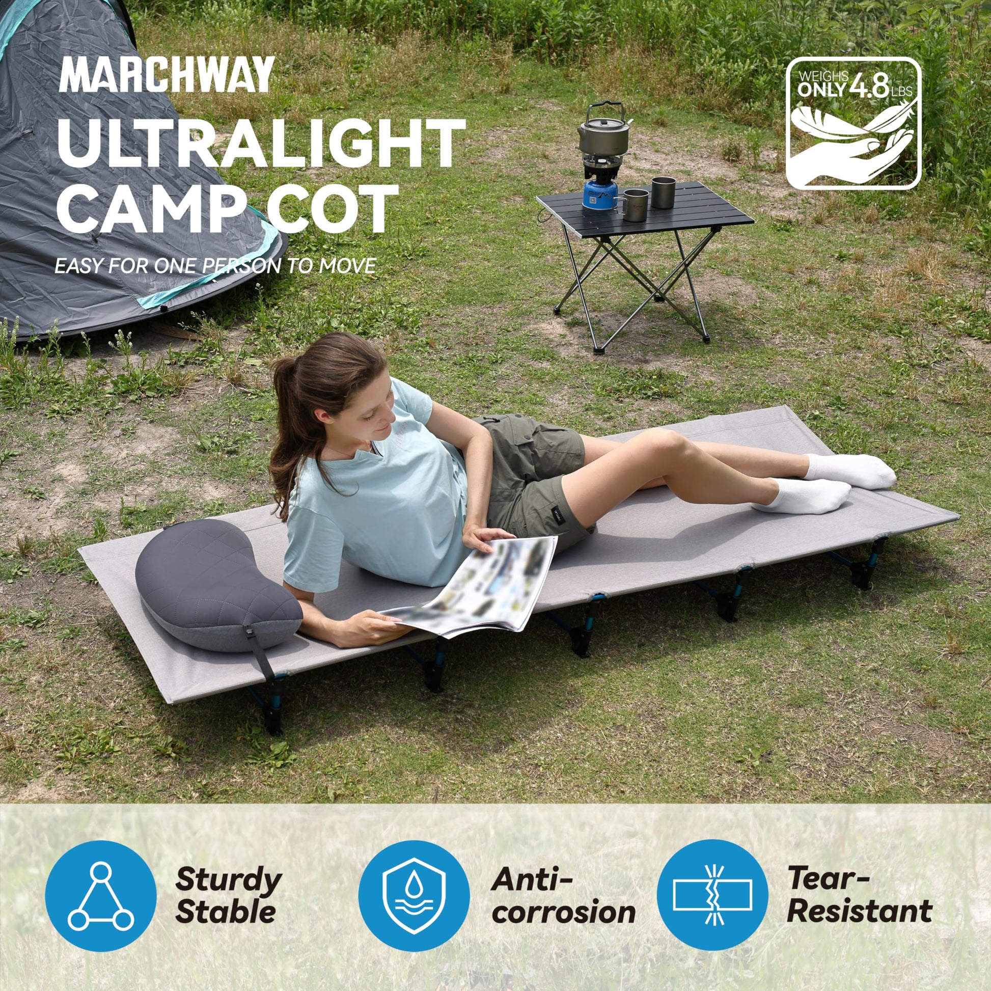 MARCHWAY Ultralight Folding Tent Camping Cot Bed, Portable Compact for Outdoor Travel, Base Camp