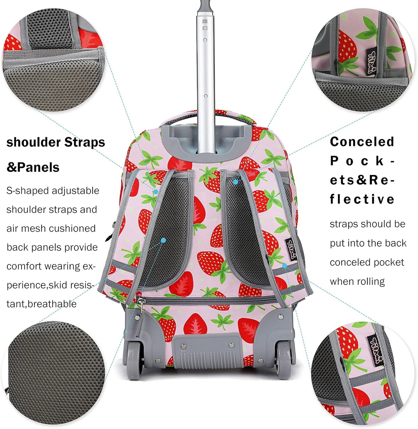 Tilami Rolling Backpack 18 inch Wheeled Backpack School College Student Travel Trip Boys and Girls