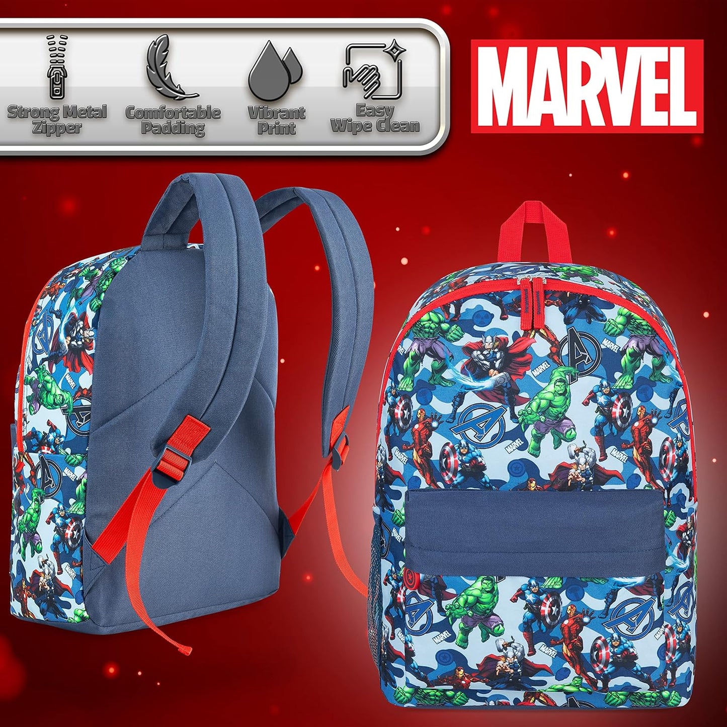 Marvel Avengers Backpack for Kids Teens Bookbag with Double Straps Daypack Backpacks for School Travel Sports Gifts for Boys (Blue)