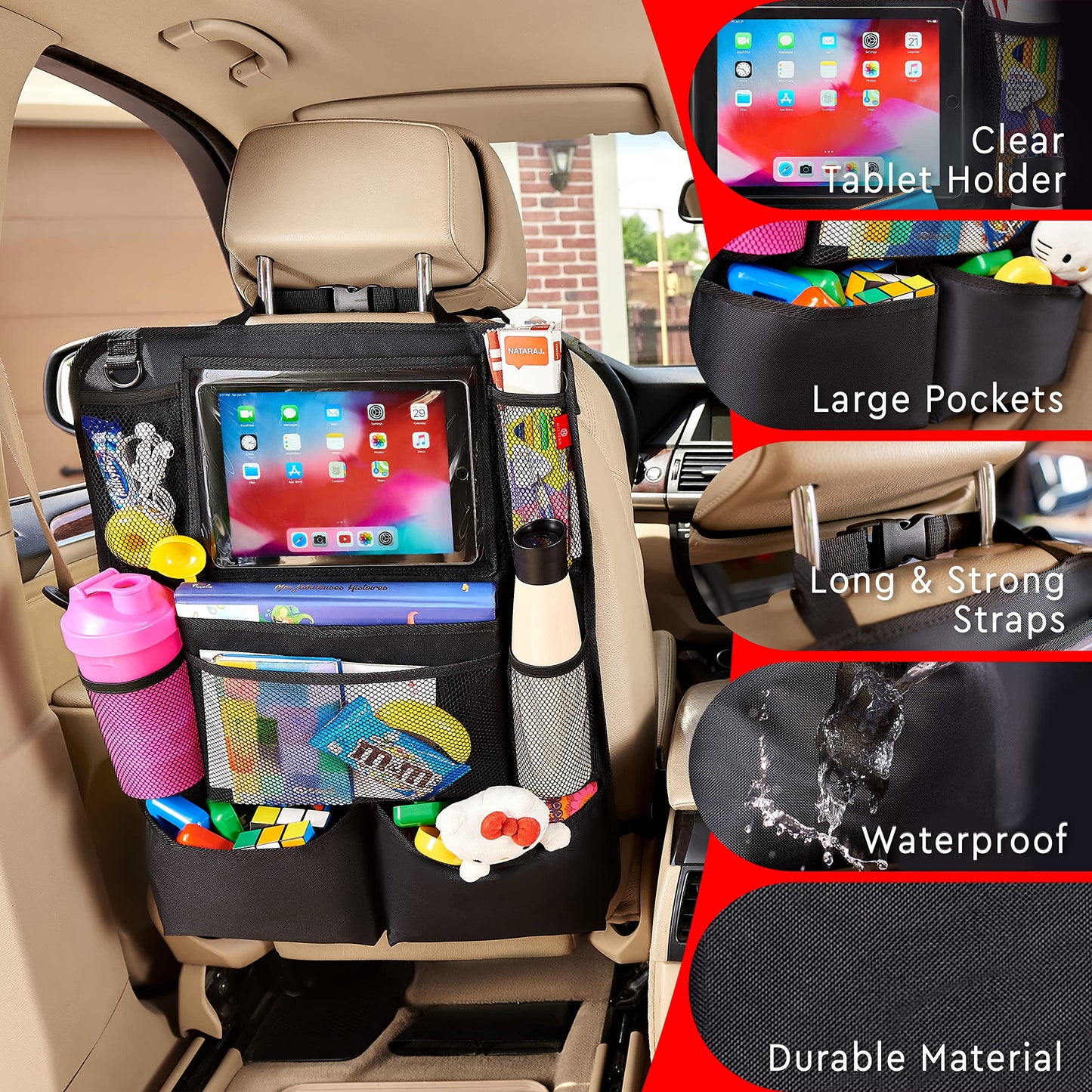 Helteko Backseat Car Organizer, Kick Mats Back Seat Protector with Touch Screen Tablet Holder, Back