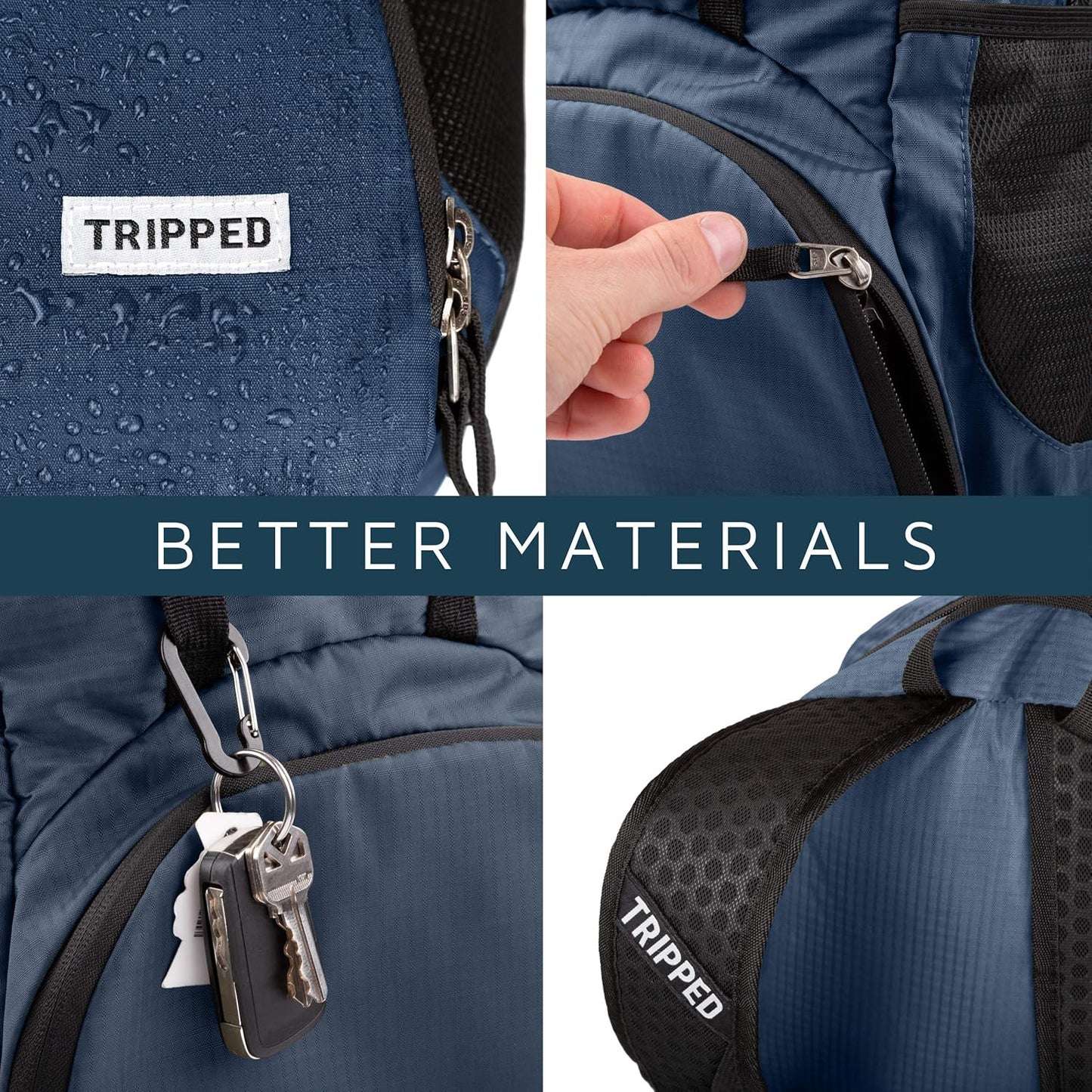 TRIPPED Travel Gear Traveling Backpack- Foldable collapsible lightweight backpack for travel (Blue) 35 liters