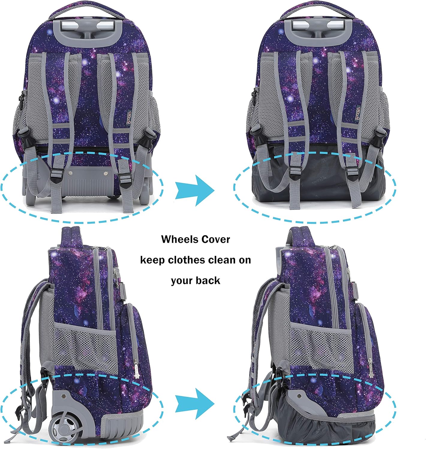 Tilami Rolling Backpack 19 inch Wheeled LAPTOP Boys Girls Travel School Student Trip, Universe Star