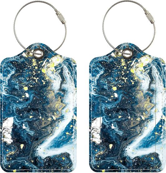 Luggage Tags for Suitcases, 2 Pack Cute PU Leather Suitcase Tag Identifiers TSA Approved with Stainless Steel Loop and Address Card for Baggage Tag for Cruise Airport Travel Essentials by Chelmon
