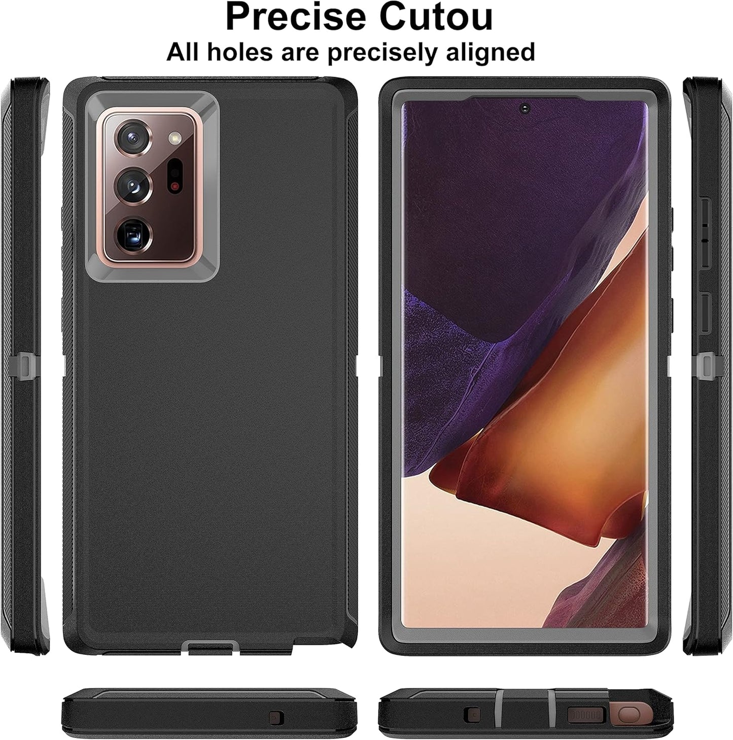 for Note 20 Ultra Case, Galaxy Note 20 Ultra Case with Self Healing Flexible TPU Screen Protector [2 Pack], 3 in 1 Heavy Duty Protection Case for Samsung Note 20 Ultra 5G(Black/Grey)