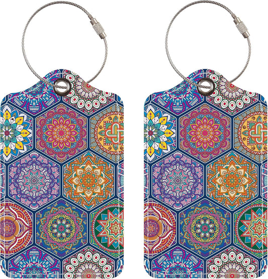 Luggage Tags for Suitcases, 2 Pack Cute PU Leather Suitcase Tag Identifiers TSA Approved with Stainless Steel Loop and Address Card for Baggage Tag for Cruise Airport Travel Essentials by Chelmon