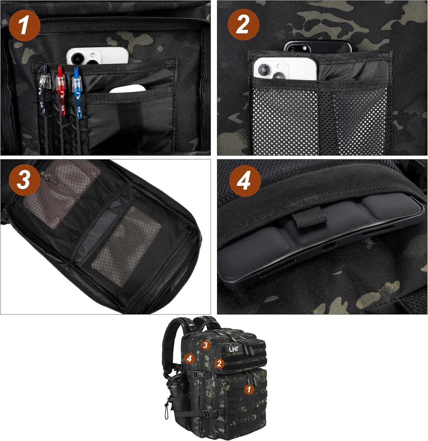 LHI Military Tactical Backpack for Men and Women 45L Army 3 Days Assault Pack Bag Large Rucksack