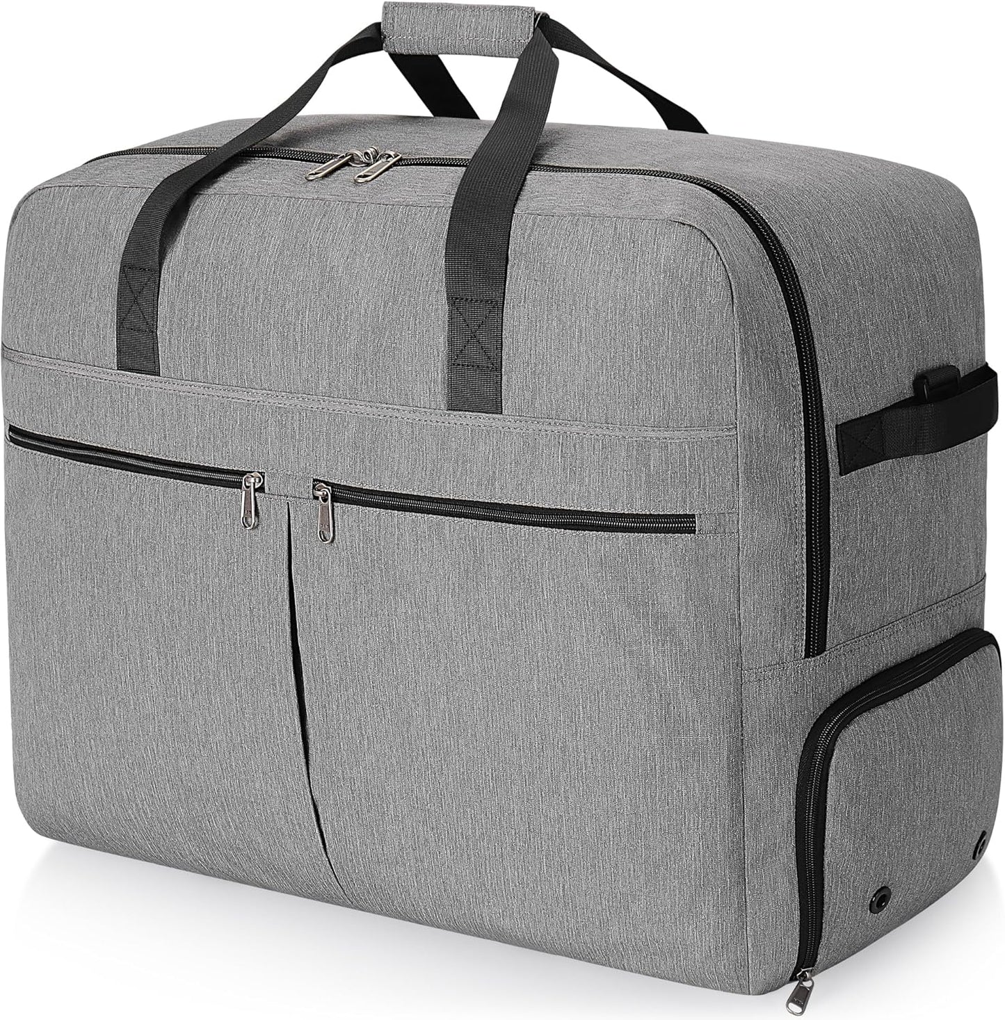 100L Foldable Large Travel Duffle Bag for Men and Women, Packable Duffel Bags with Shoe Compartment, Water Repellent & Tear Resistant (Gray)