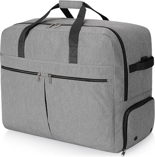 120L Foldable Large Travel Duffle Bag for Men and Women, Packable Duffel Bags with Shoe Compartment, Water Repellent & Tear Resistant (Gray)