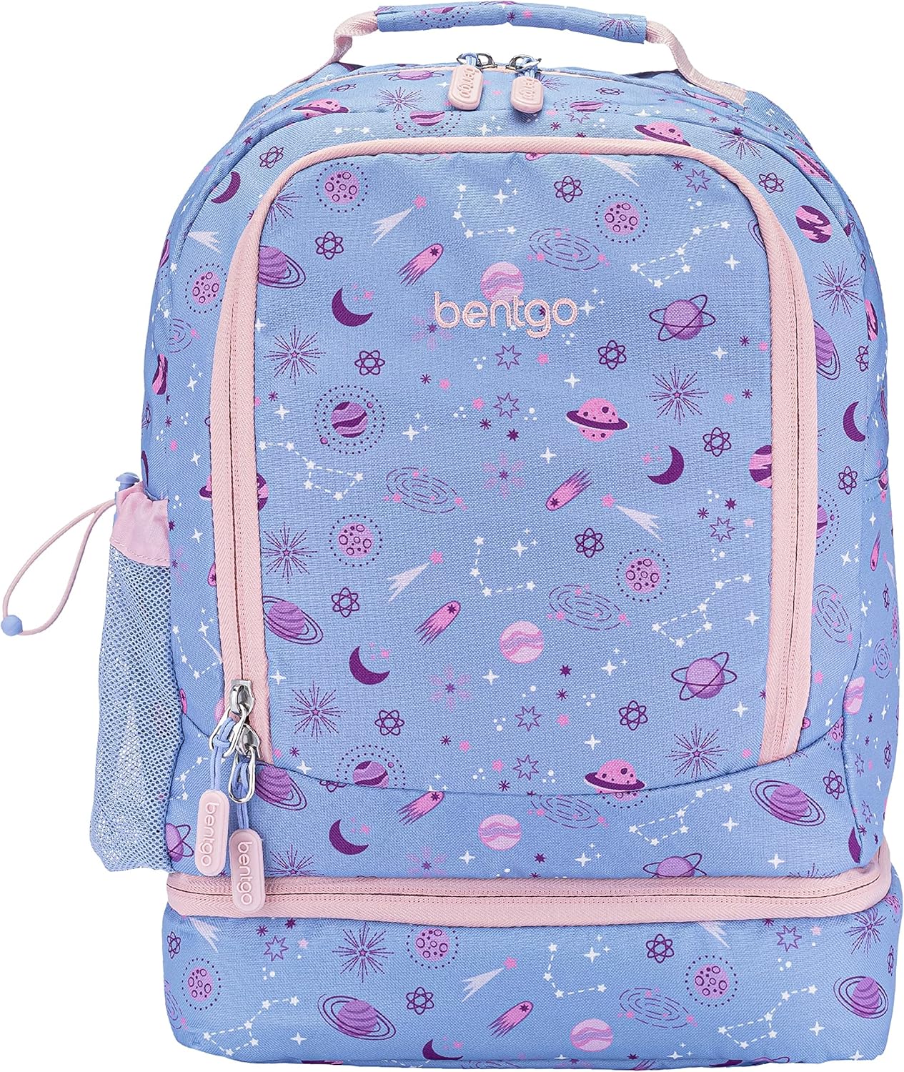Bentgo Kids 2-in-1 Backpack & Insulated Lunch Bag - Durable 16” Backpack & Lunch Container in Unique Prints for School & Travel - Water Resistant, Padded & Large Compartments (Lavender Galaxy)