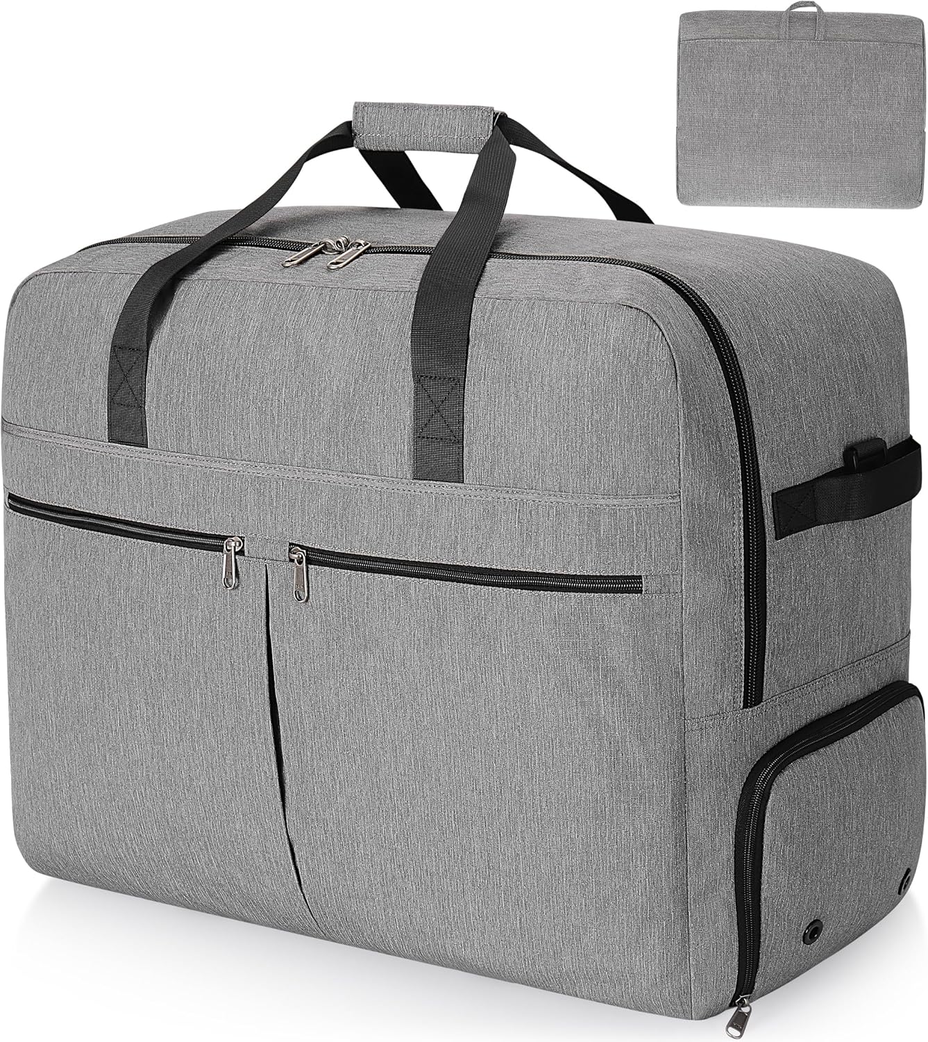80L Foldable Large Travel Duffle Bag for Men and Women, Packable Duffel Bags with Shoe Compartment, Water Repellent & Tear Resistant (Gray)