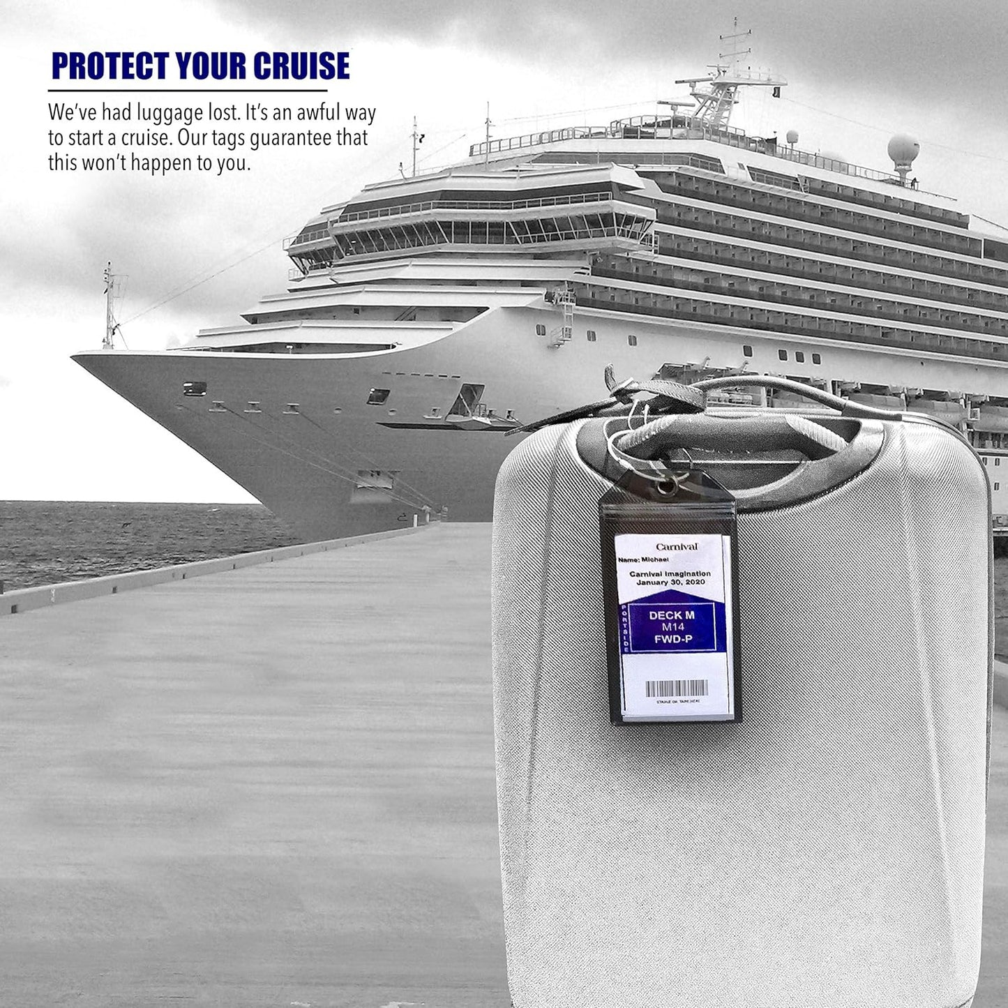 Carnival Cruise Luggage Tag Holders (4 Pack) & Lanyards (2 Pack), Large, Clear & Waterproof, Cruise Essentials 2025-2026 for Ship Cards & Baggage – Durable Travel Accessories (Blue)